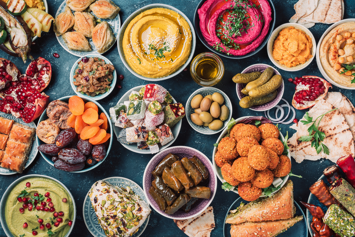 Traditional Arabic Cuisine on Concrete Background
